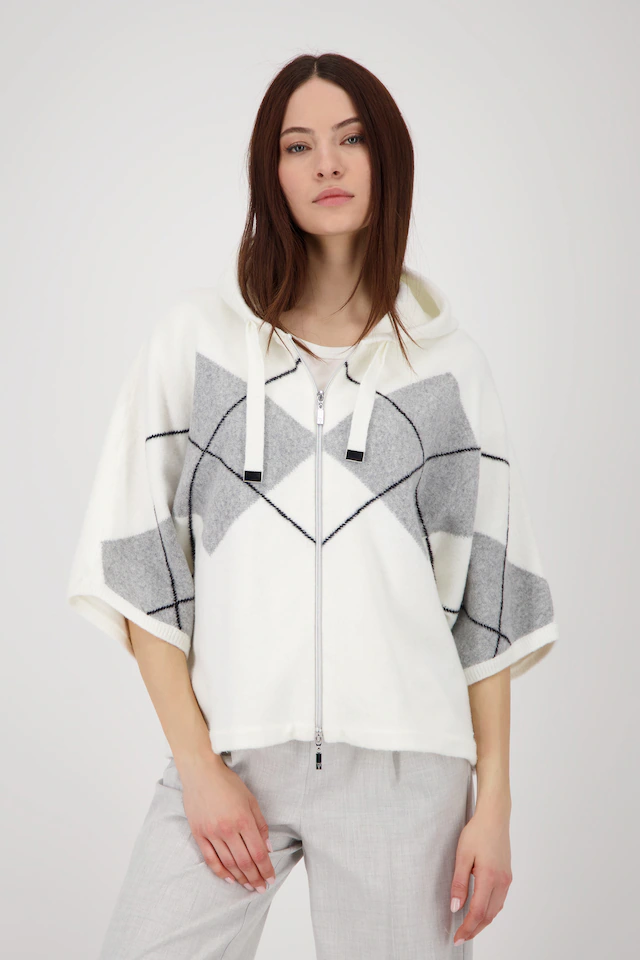 Monari Strickcape »Jacke Strickjacke Karo«, Loose fit mit Rundhalsausschnitt