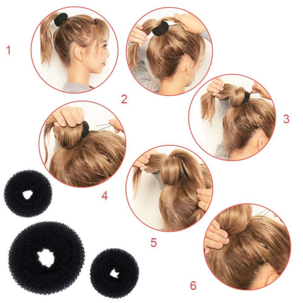(48-tlg. Set) Frisur Dutt Maker Flecht Hilfe Haargummis / Clips Diverse Styling Hilfsmittel - Schwarz