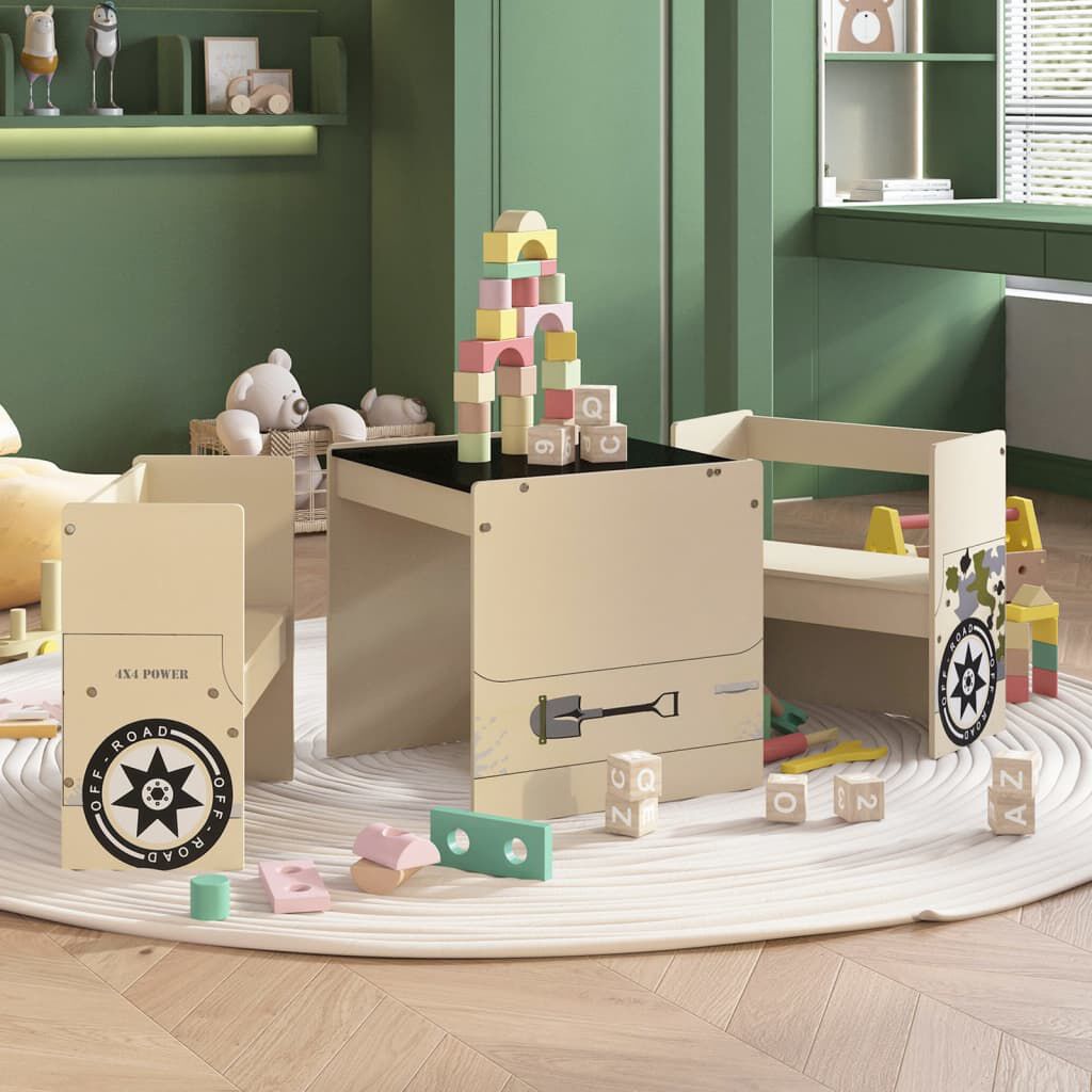 vidaXL 3-delige kindertafel- en stoelenset, off-road vorm, MDF