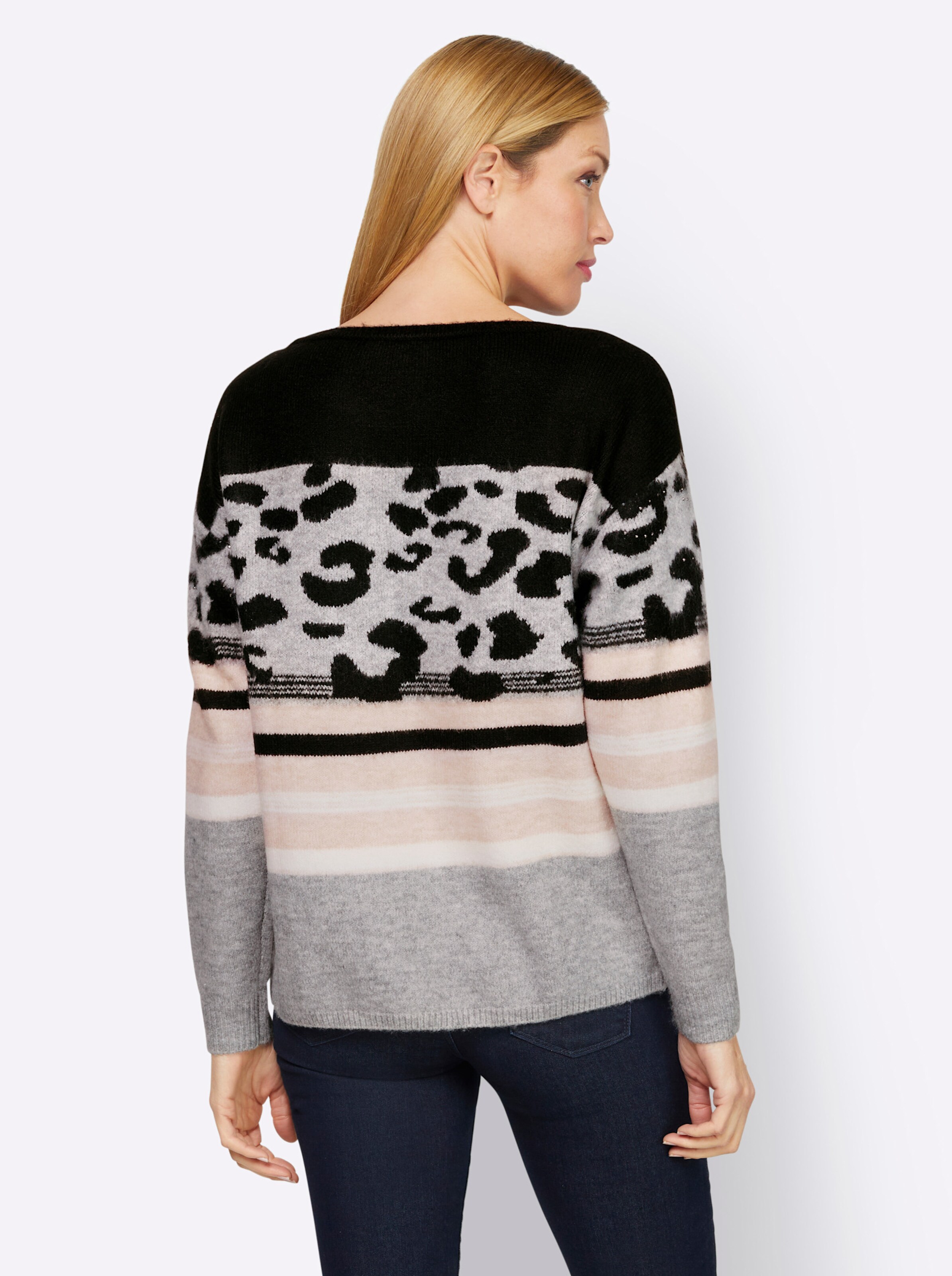 heine Pullover in schwarz-ecru-gemustert