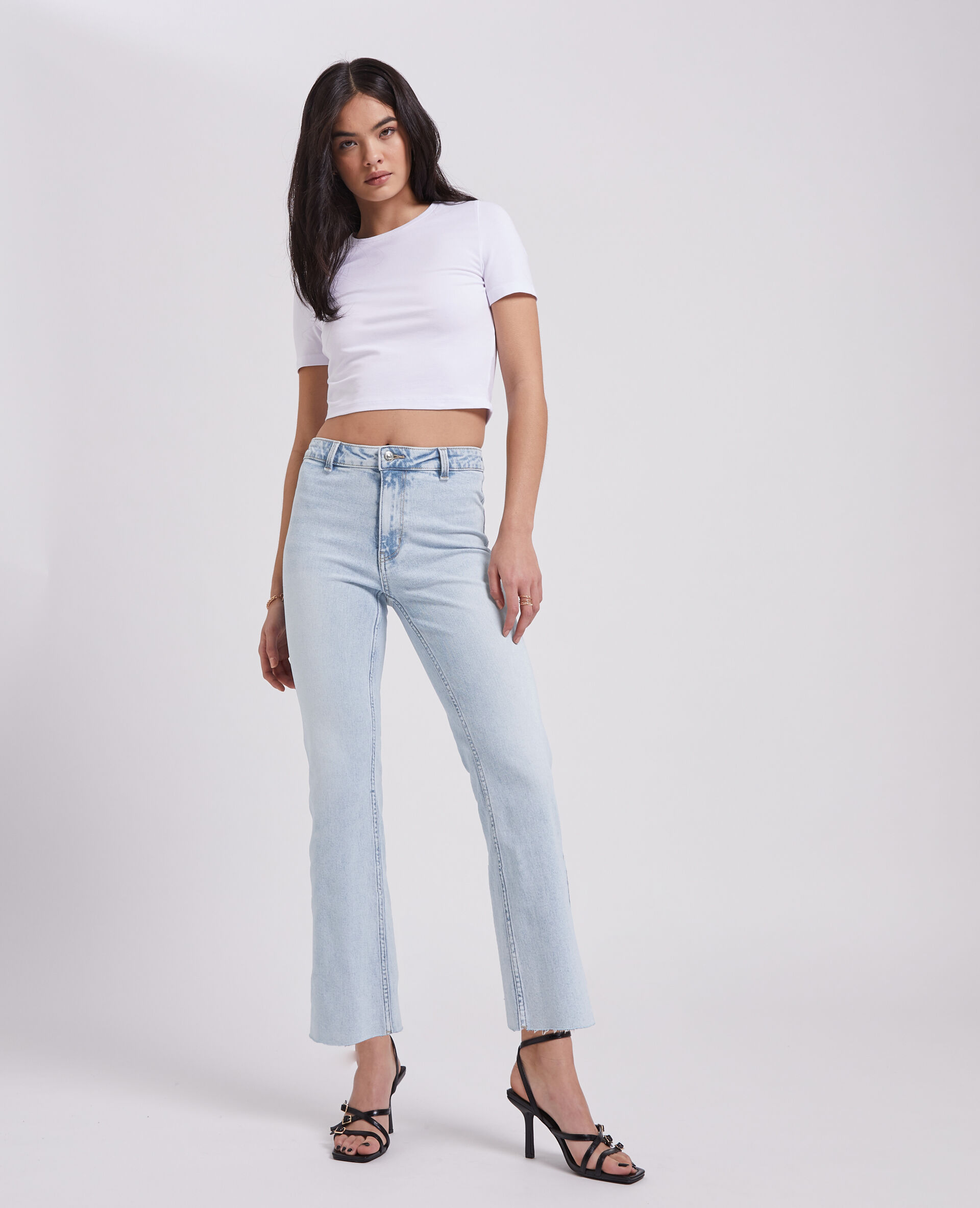 Jean flare taille haute cropped - Bleu