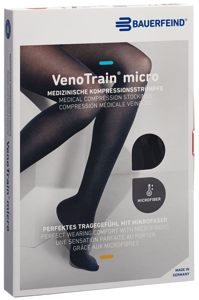 Bauerfeind VenoTrain Micro KKL2 AG<br>1 Paar, M, plus/long geschlossene Fussspitze Mikronoppenhaftband schwarz