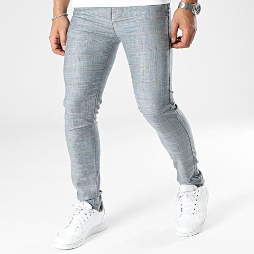 Pantalon Chino A Carreaux Bleu Clair