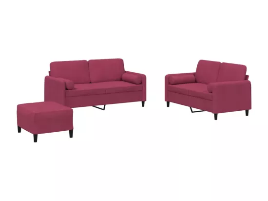 Ensemble de canapés 3 pièces avec coussins rouge bordeaux velours