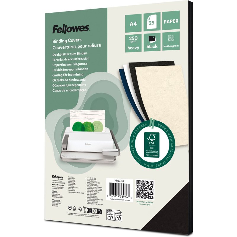 Couverture de reliure Fellowes Delta grain cuir 250 g A4 noir - Boîte de 25