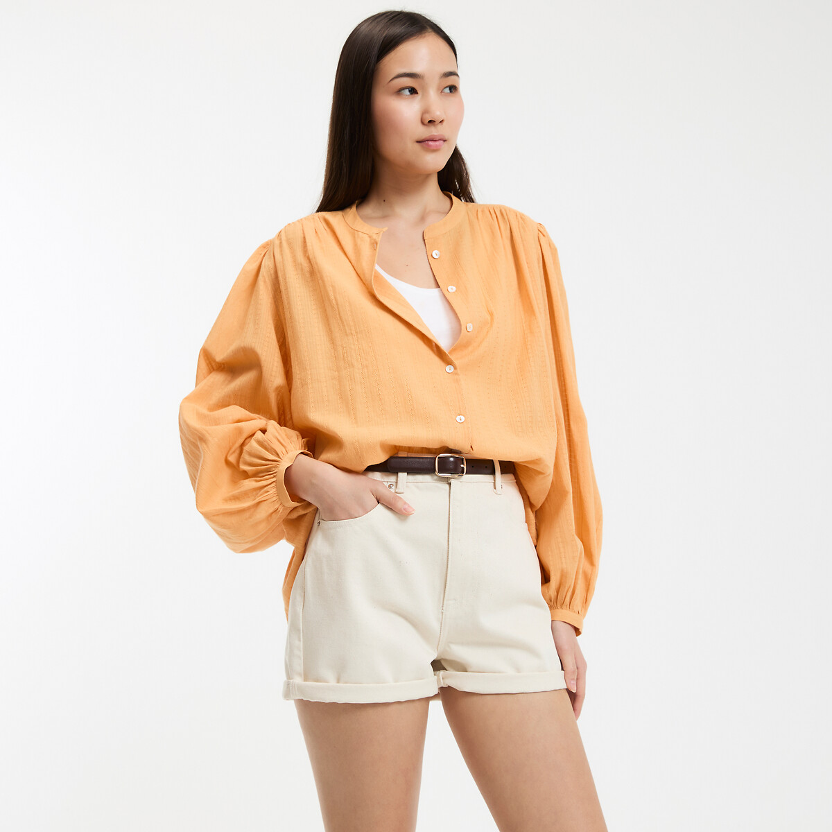 COLEÇÃO LA REDOUTE<br>Blusa folgada com gola redonda e mangas compridas