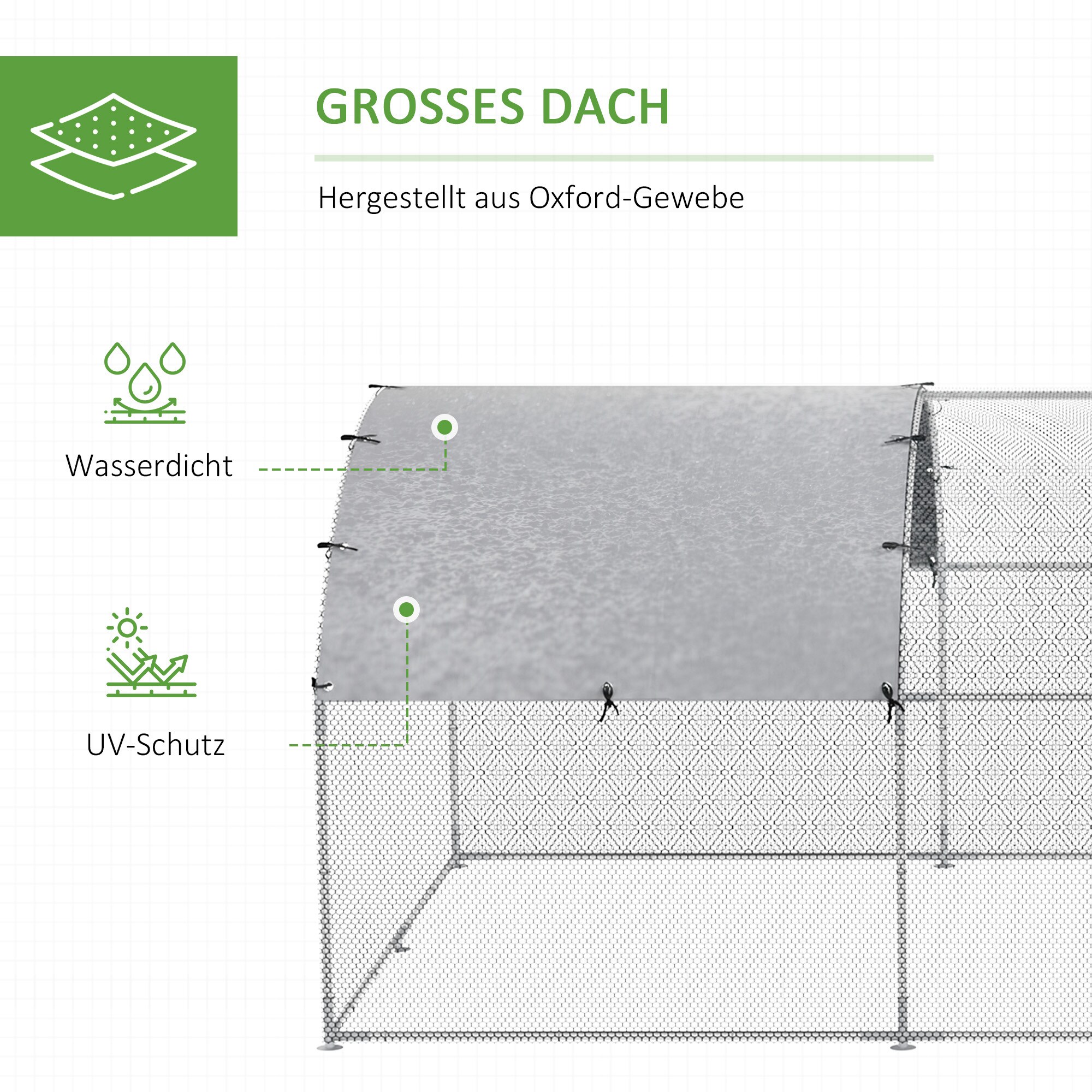 PawHut Kleintierstall mit Schatten Dach silber 280L x 570B x 197H cm