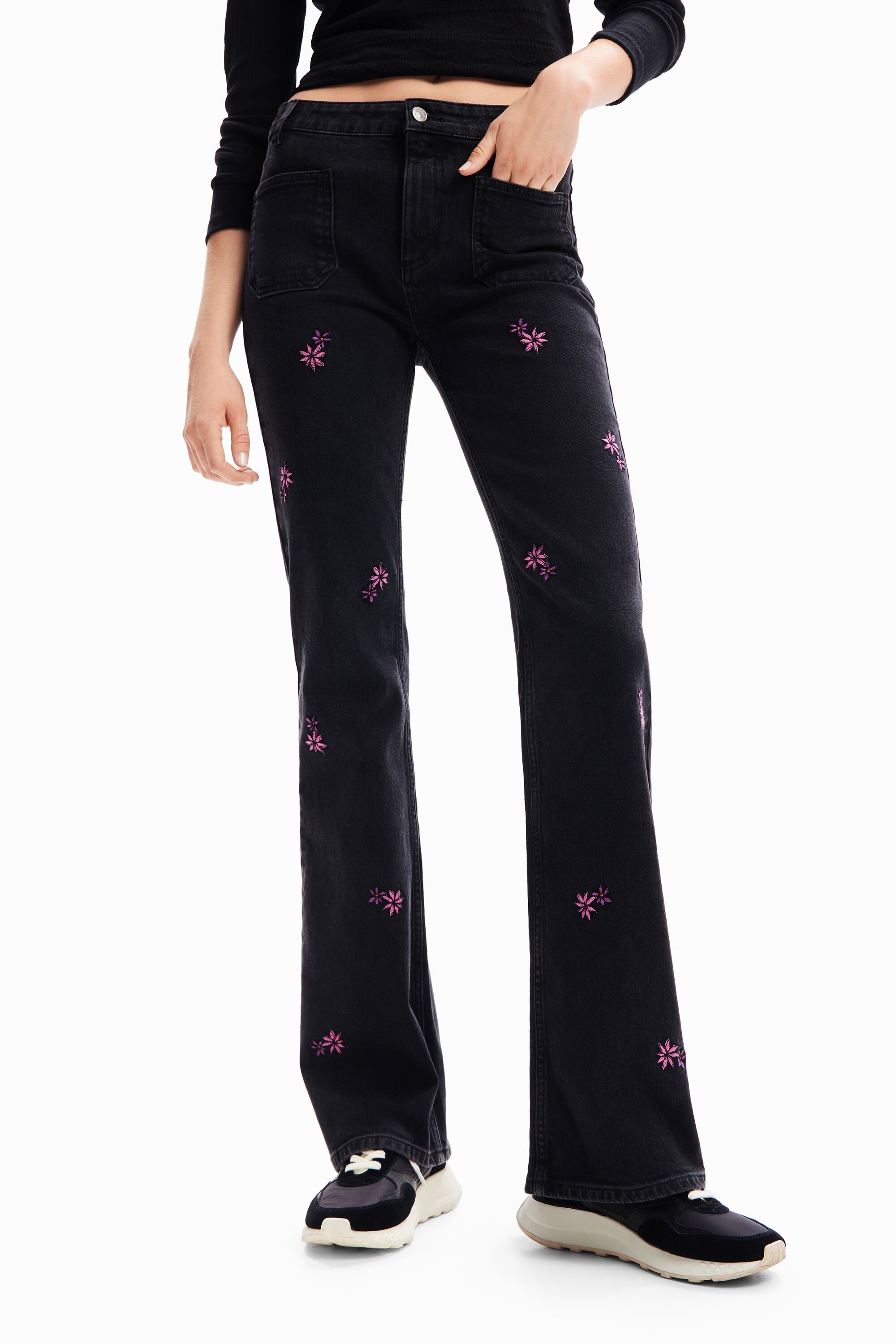 Jean flare fleurs