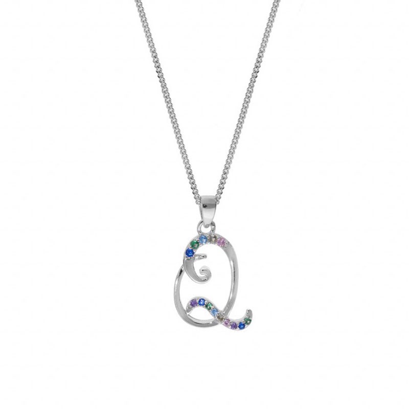 Collier femme Initiale lettre Q - Argent et oxydes multicolores