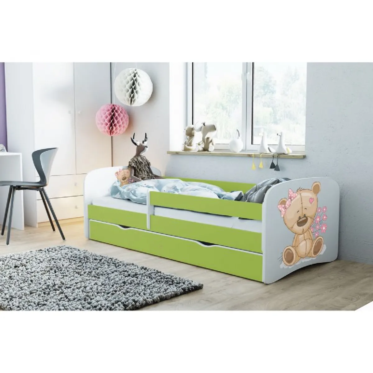 Lit Nounours Vert Fleurs