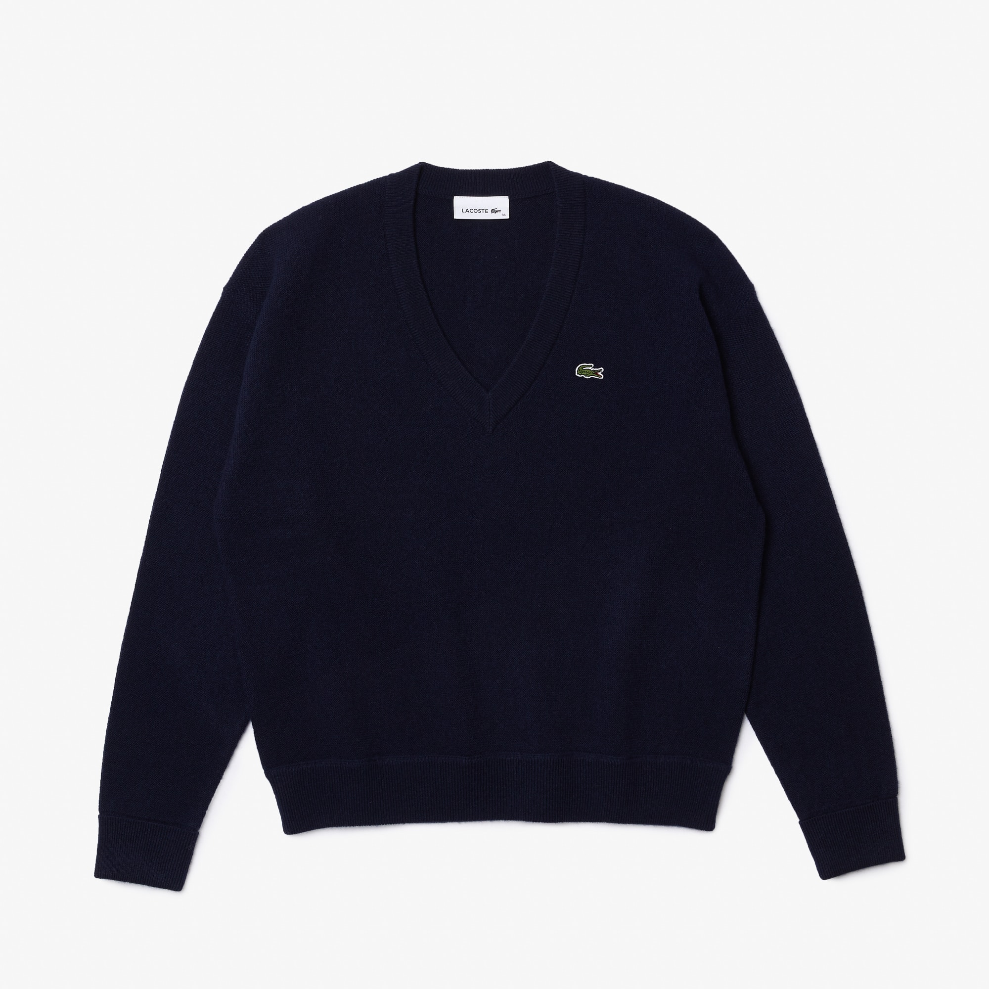 Pull femme Lacoste col en V uni en laine Pullovers - Bleu - Lacoste - Femme