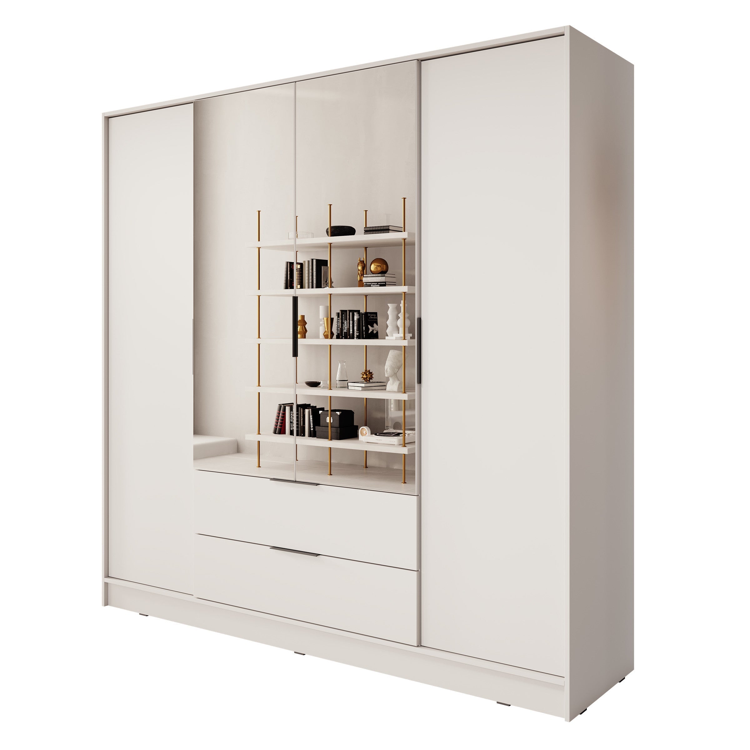 Meubella - Kledingkast Kaelum - Beige - 206 cm - Met spiegel