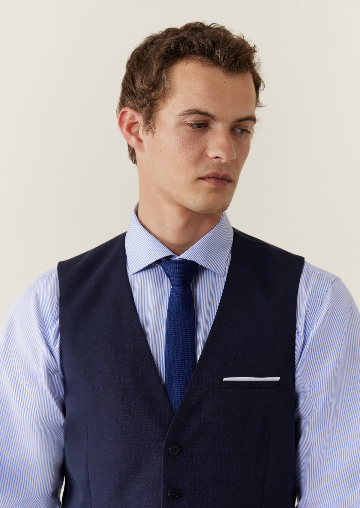 Gilet de costume voyage en laine Marzotto unie bleu marine