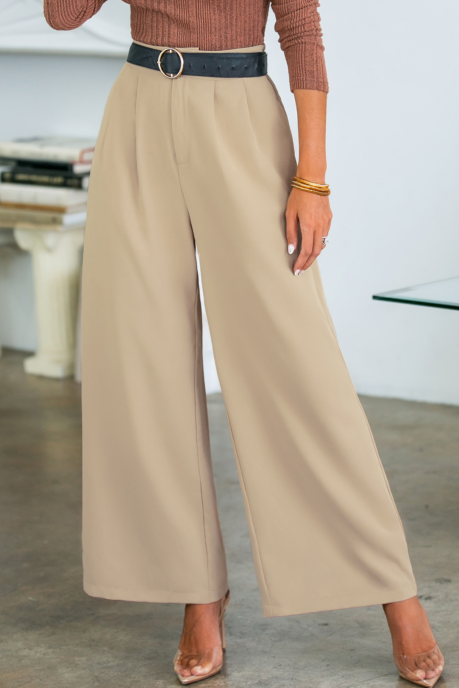 Pantalon droit à nervure abricot