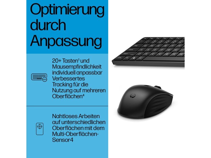 HP Tastatur-Maus-Set 655MK Tastatur-Maus-Kombination mit praezisem Tracking und anpassbaren Tasten