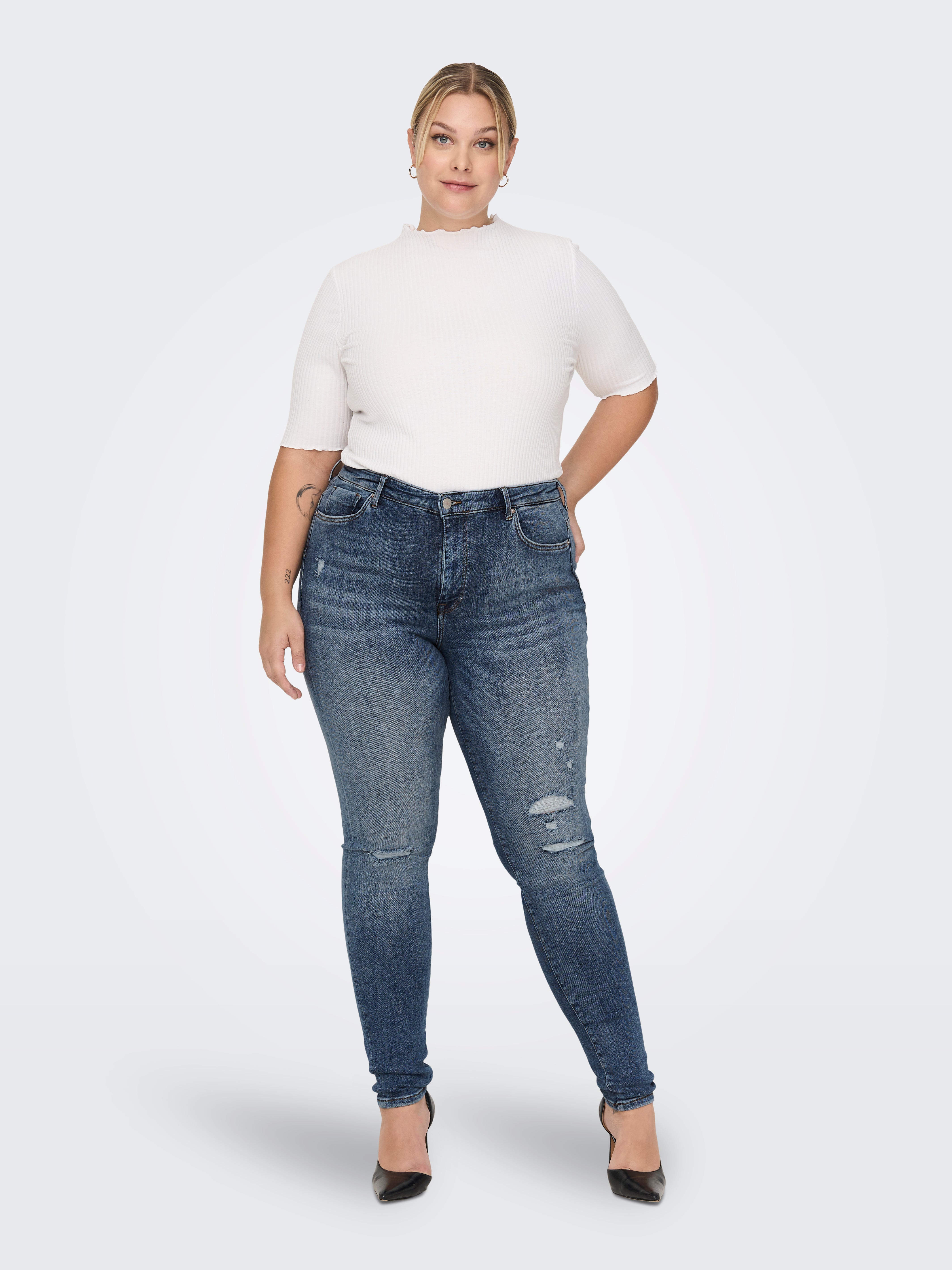 CARPOWER Hohe Taille Skinny Fit Jeans Medium Blue Denim
