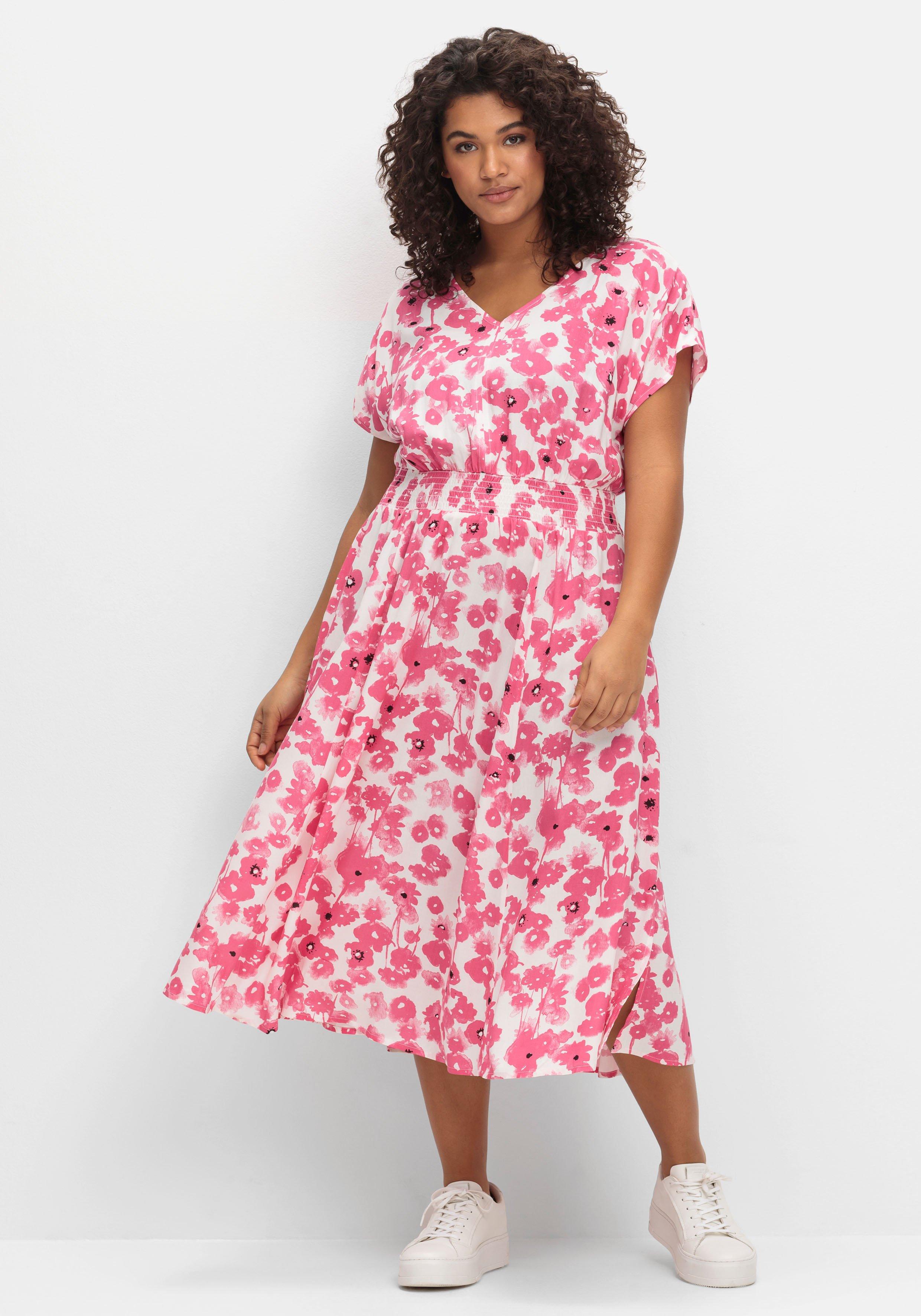 Kleid mit Blumenprint und Smokbund