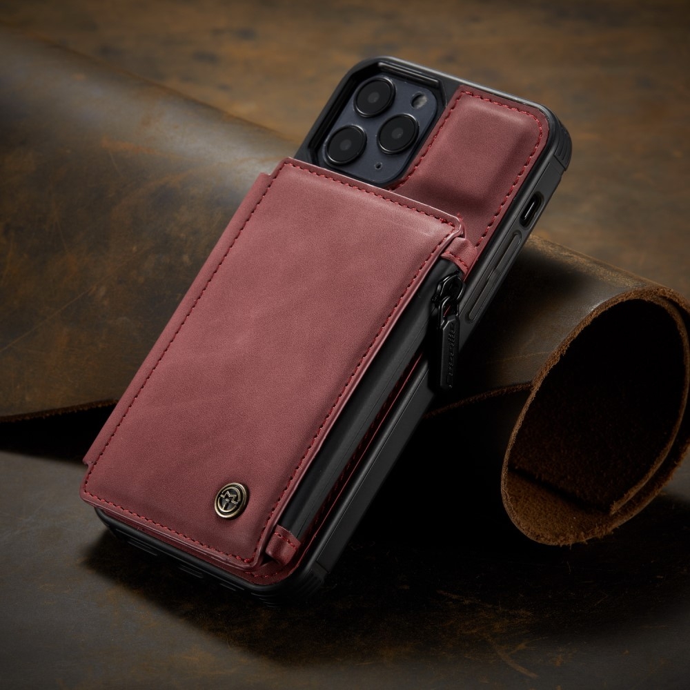 iPhone 12 / iPhone 12 Pro Leder Schutzhülle mit Münzbeutel   3 Kartenfächern - Rot