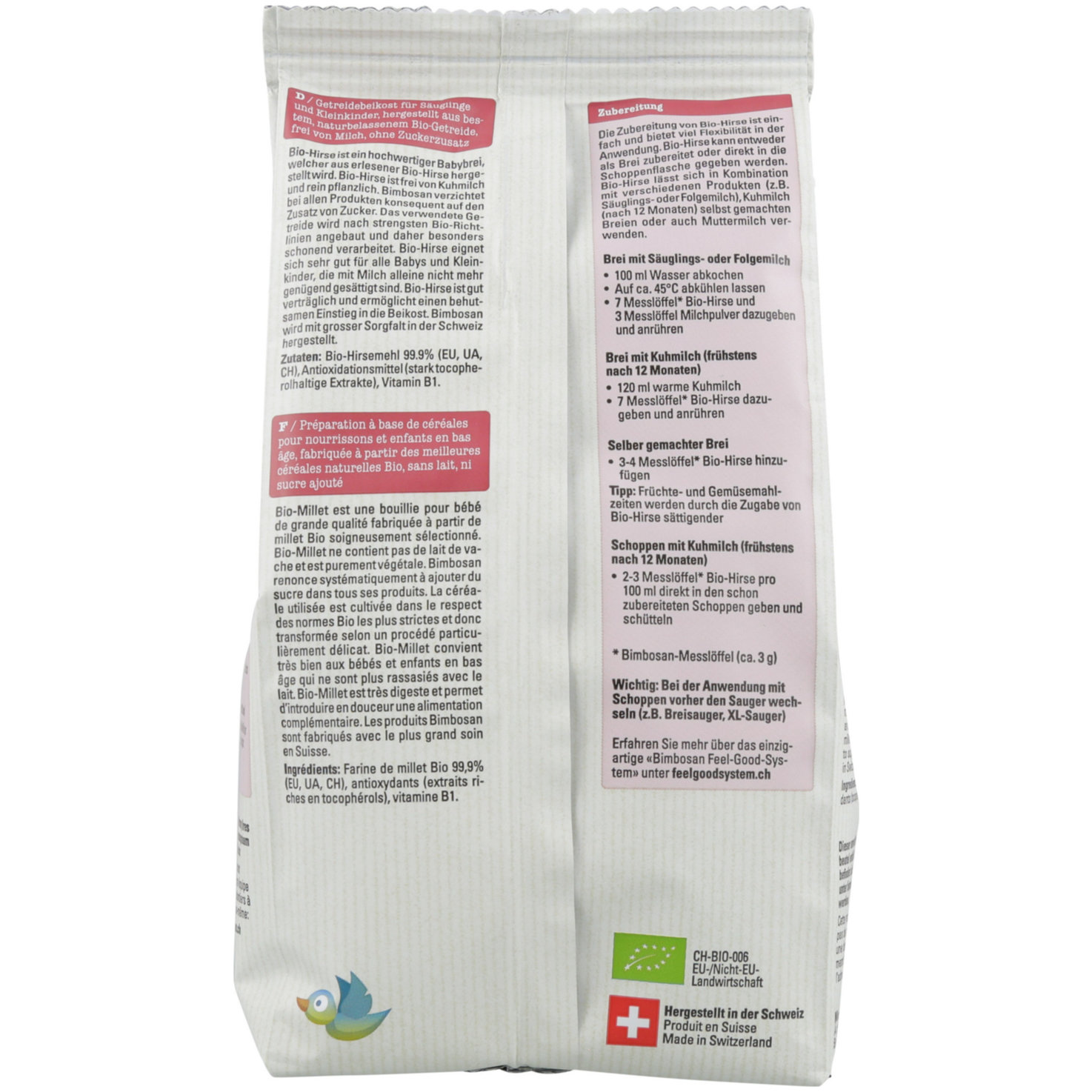 Bimbosan Bio Anrührbrei & Schoppenzusatz Hirse 6+ Monate