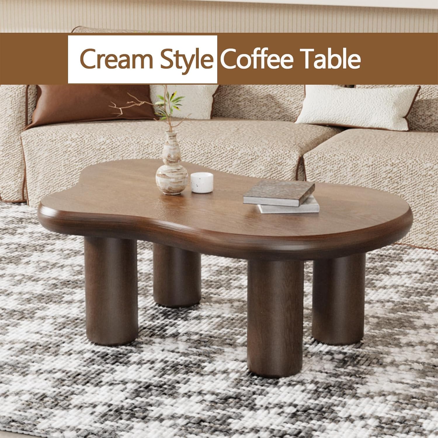 Cloud Couchtisch, modern, niedlich, unregelmäßig, einfacher Tee-/Mitteltisch für kleinen Raum, Beistelltisch für Wohnzimmer, Heimbüro, drinnen (Braun 116,8 x 78,7 x 38,9 cm (B x T x H)