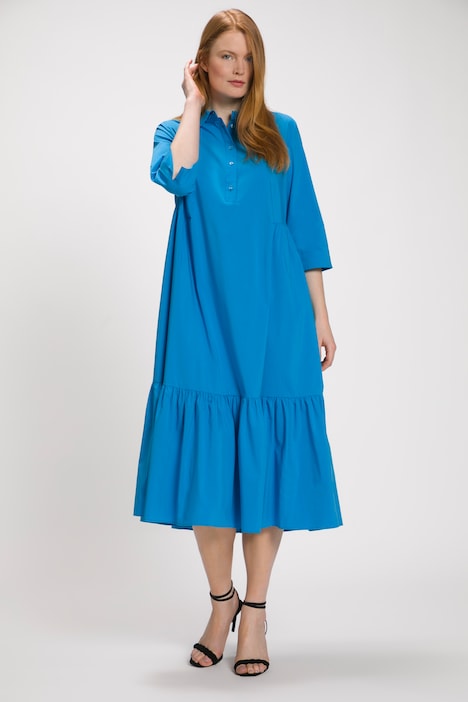 Midikleid, Volantsaum, Hemdkragen, 3/4-Arm