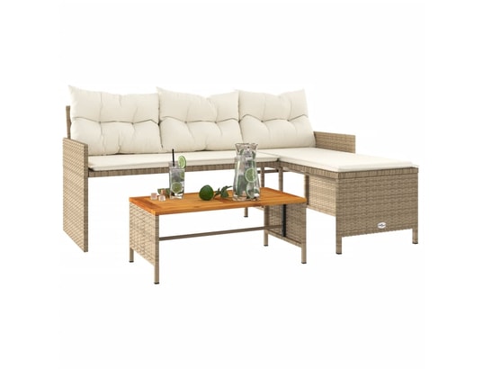 VIDAXL - Canapé de jardin avec table et coussins en forme de l beige