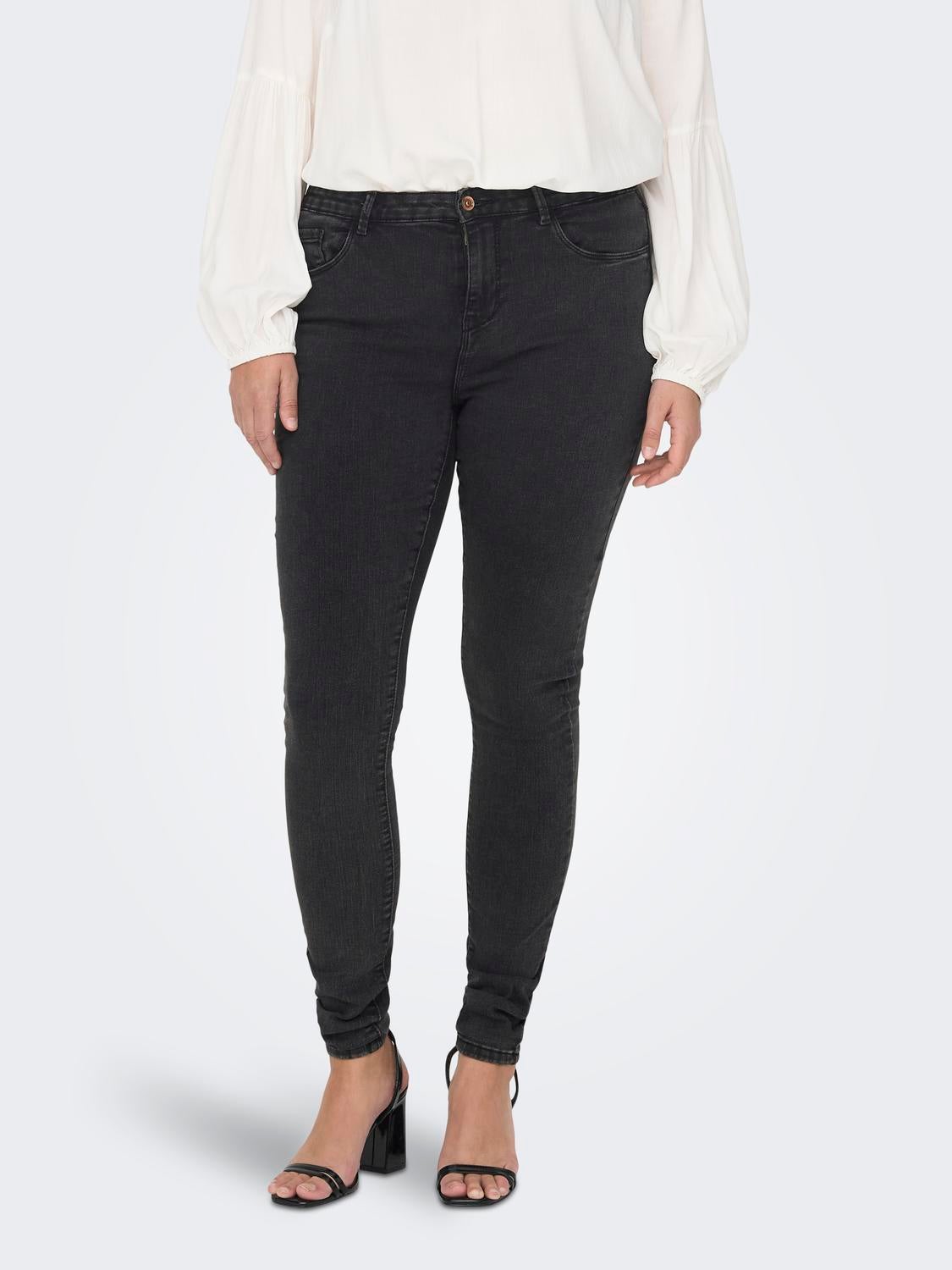 CARTHUNDER Mittlere Taille Skinny Fit Jeans Dark Grey Denim