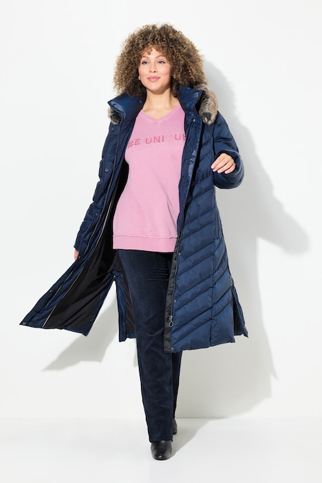 Puffer-Mantel, Kapuze abnehmbar, Stehkragen, Zipptaschen