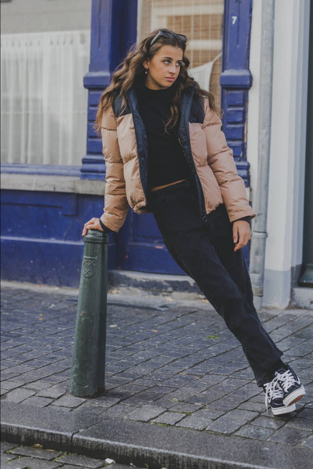 LOOXS gewatteerde jas beige/zwart