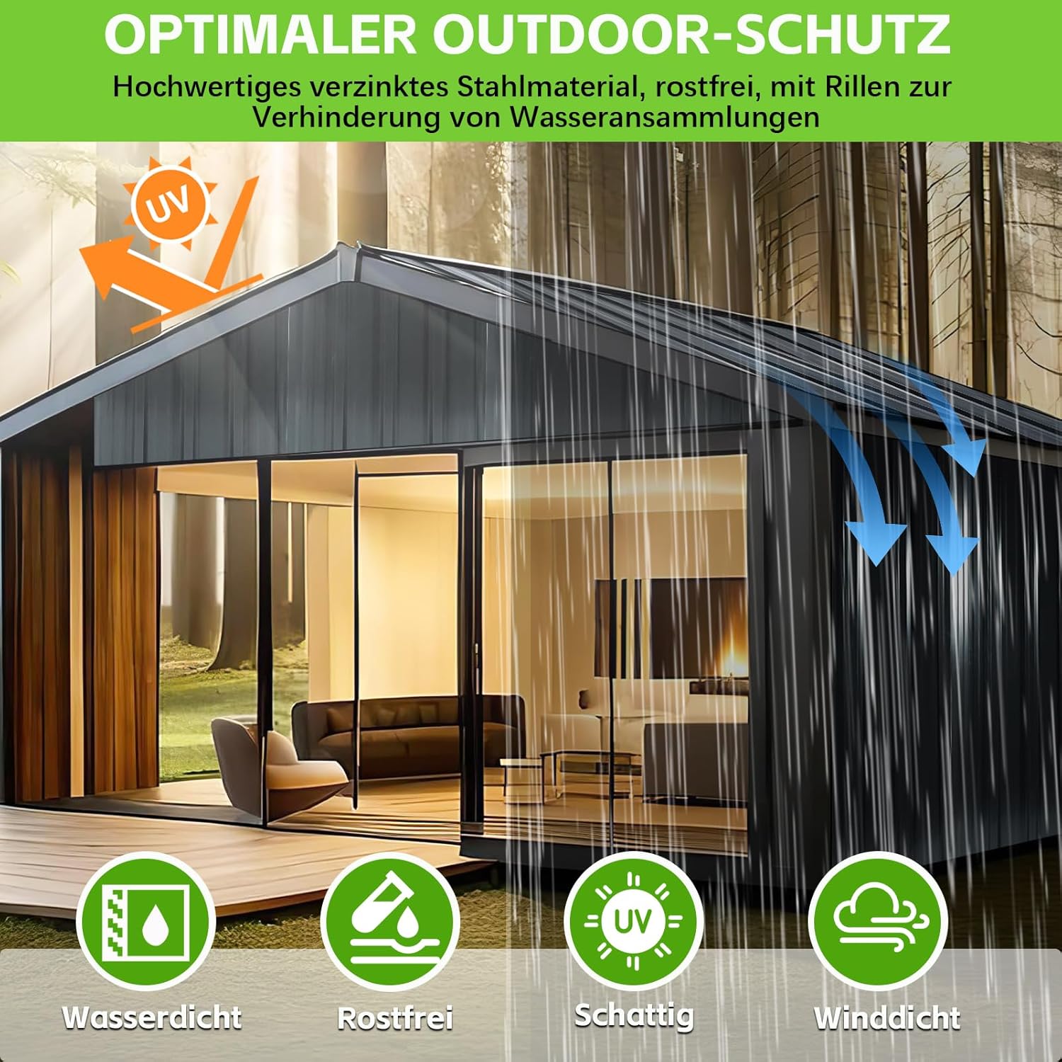 Profilblech Trapezblech 24er Set, 115×45 cm (12,42 m²), Wetterfest Rostresistent Verzinkte Wellblech Dachplatten mit 400 Schrauben, Schwarz Metall Dachblech für Carport, Garage, Gerätehaus