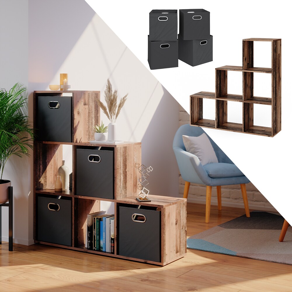 Treppenregal Raumteiler Bücherregal 6 Fächer Old Style Stufenregal Faltbox Vicco