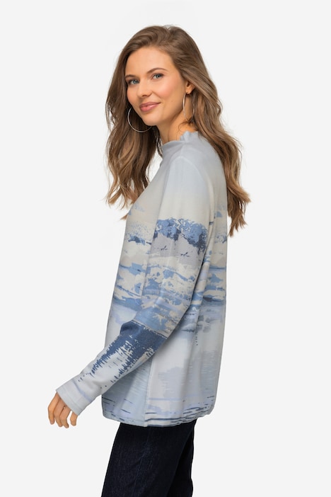 Sweatshirt, maritimer Print, Stehkragen, Langarm, elastischer Saum, OEKO-TEX