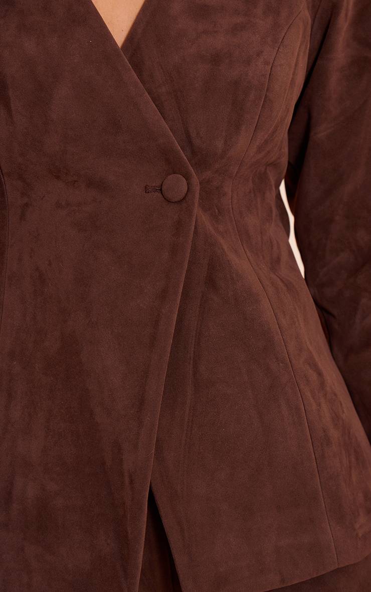Marron Foncé Blazer Cintré En Synthétique Structurée Avec Taille Resserrée