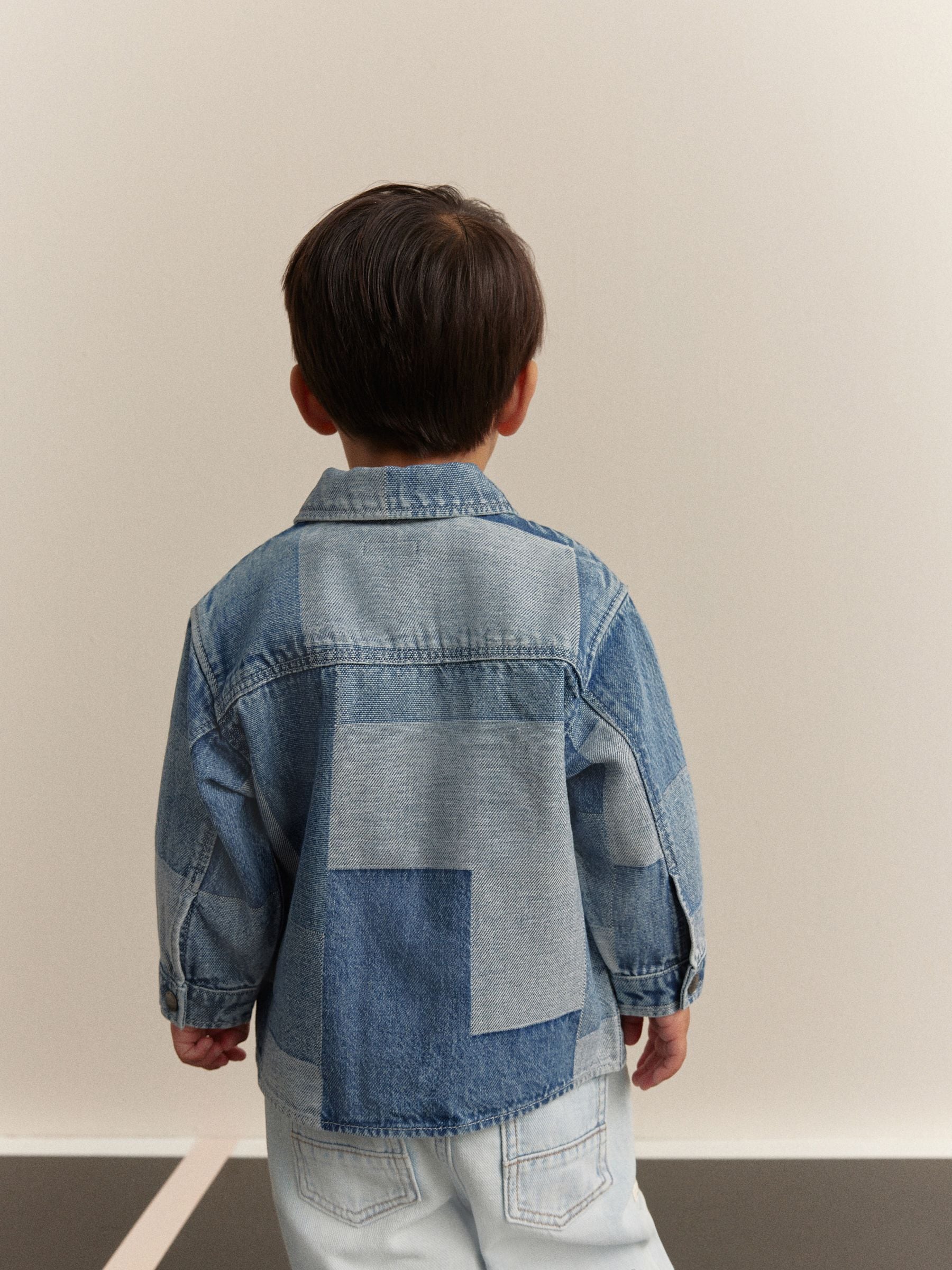 Blauw - Overshirt denim patchwork overhemd (3mnd -7jr)