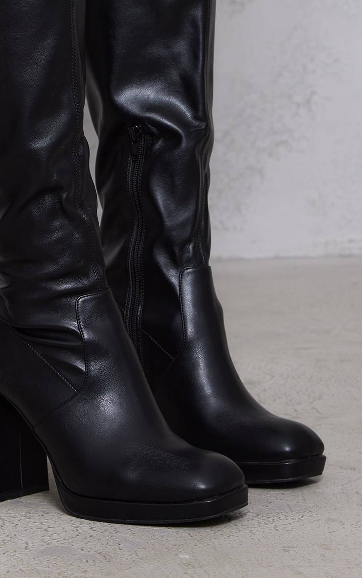 Noir Bottes Hautes À Talon Bloc Et Plateforme Légère Coupe Large