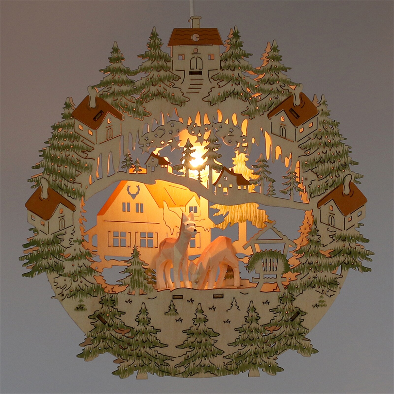 SIGRO Holz Fensterbild, beleuchtet Rehe geschnitzt