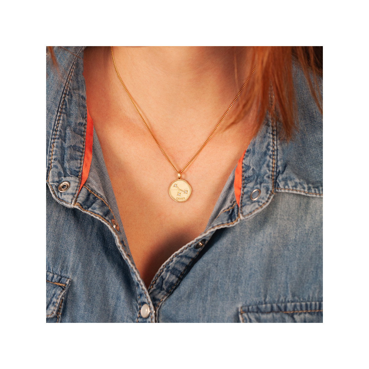 Pendentif plaqué or zodiaque cancer zirconias