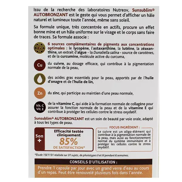 Nutreov Physcience Sunsublim Sans Soleil Autobronzant 84 cápsulas