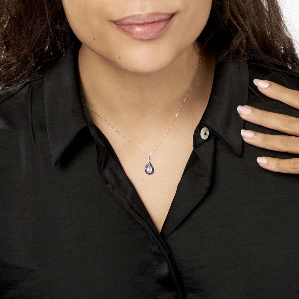 Collier Kenza Or Blanc Topaze Et Saphir Et Diamant