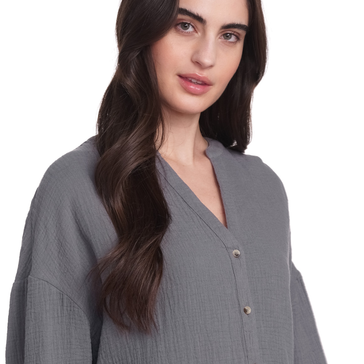Gina Damen Musselin-Bluse im Oversized-Look grau