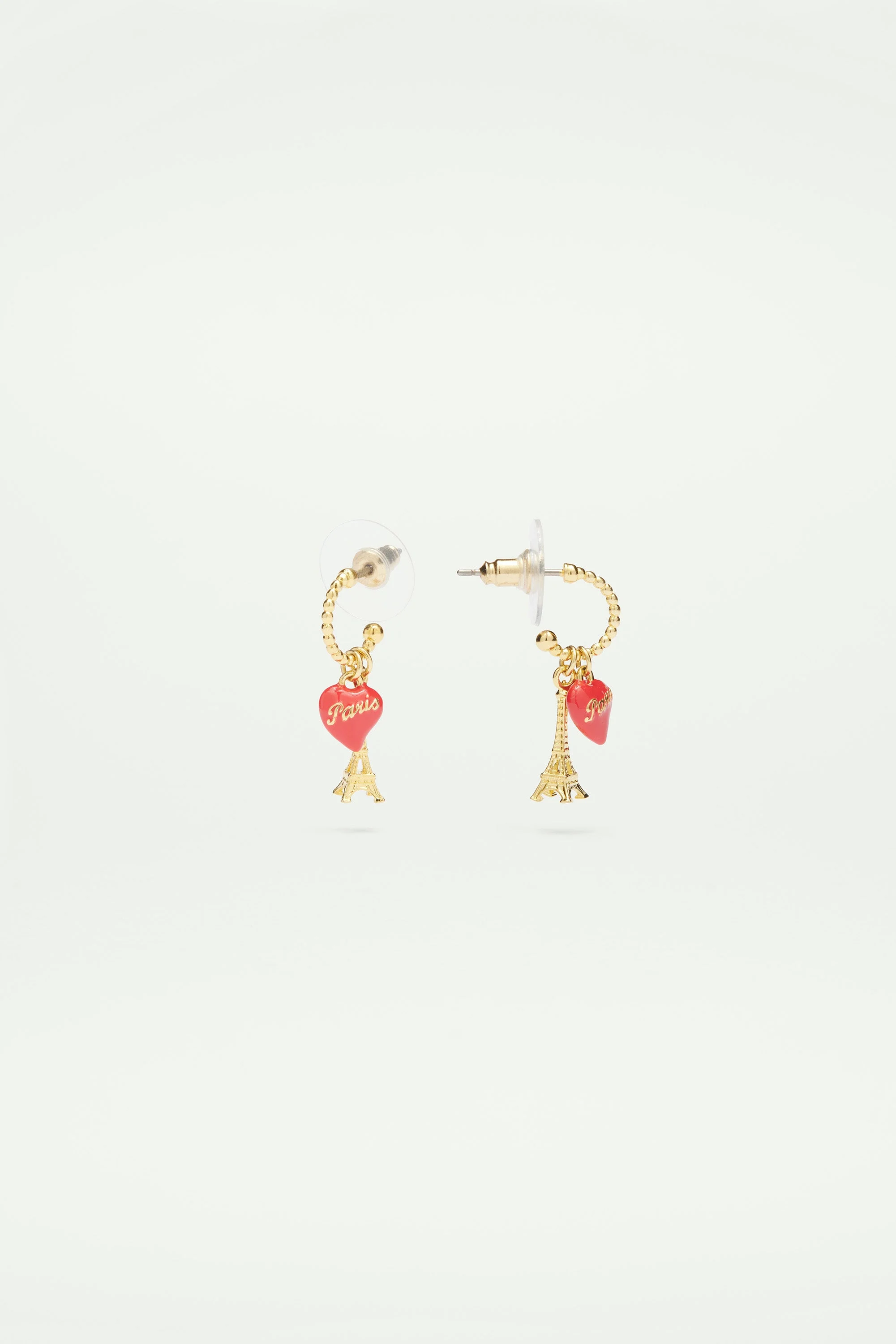 Boucles d'oreilles tiges créoles tour eiffel et coeur | Multicolore