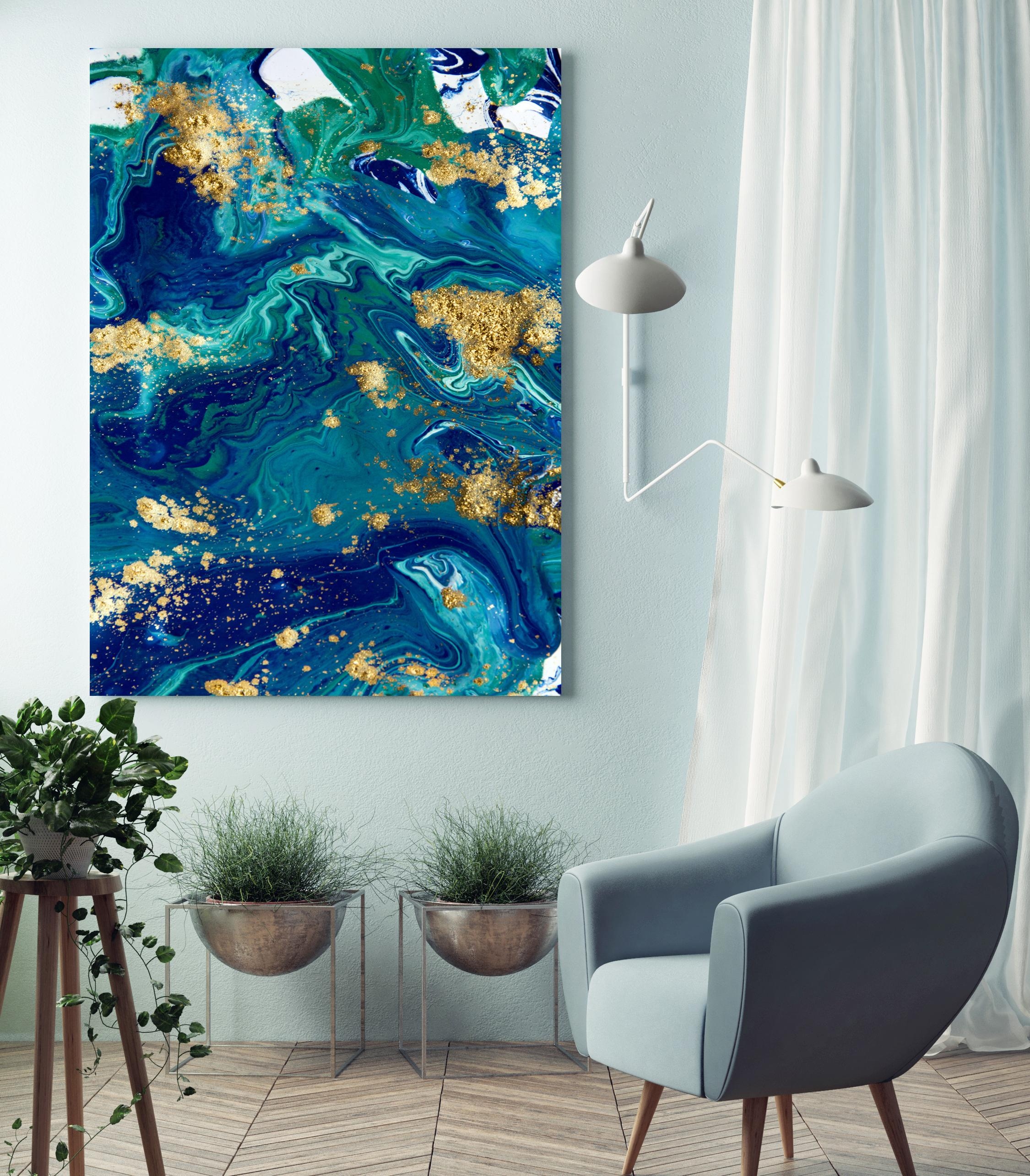 queence Acrylglasbild »Achat - Wandbild - Glasbild - Acrylbild - mit Aufhängesystem« Abstrakt | Kunst | Marmor Goldveredelung, Handgearbeitet, Gerahmt, Edel