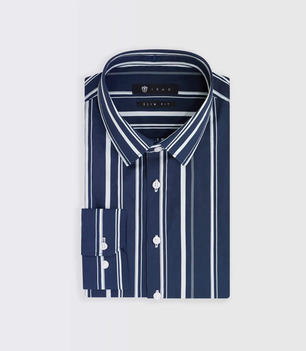 Chemise à rayures marine et blanche 