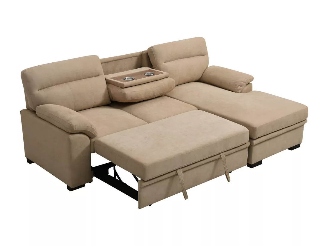 Canapé d'angle droit convertible en tissu beige ULENIO