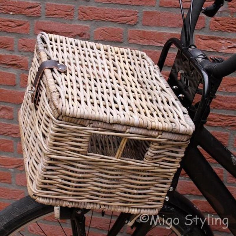 MigoStyling - Fietsmand - Rotan - Met Deksel - 40x30xH23cm