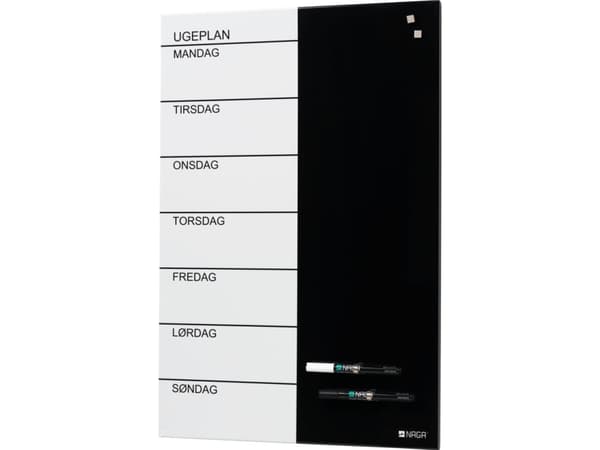 Magnetisk NAGA ugetavle i stål 60x40 cm - dansk tekst