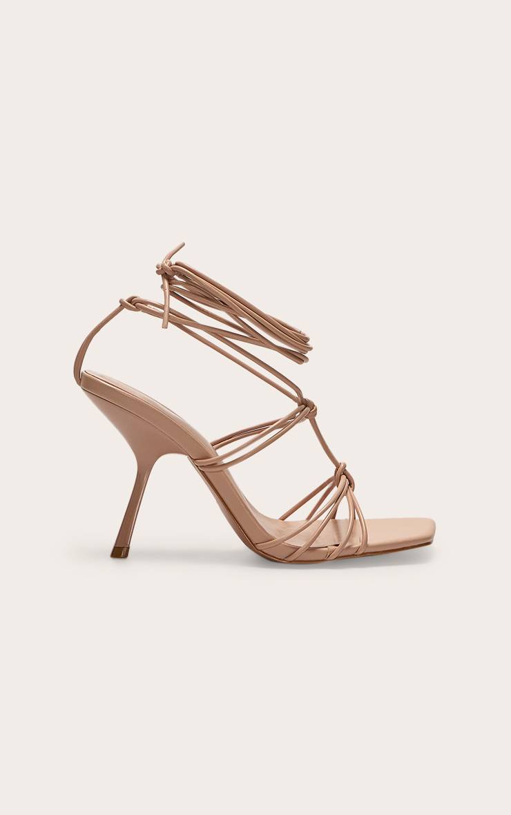 Nude Sandales À Talons À Lacets Nouées À Bout Carré En Synthétiquecuir Coupe Large