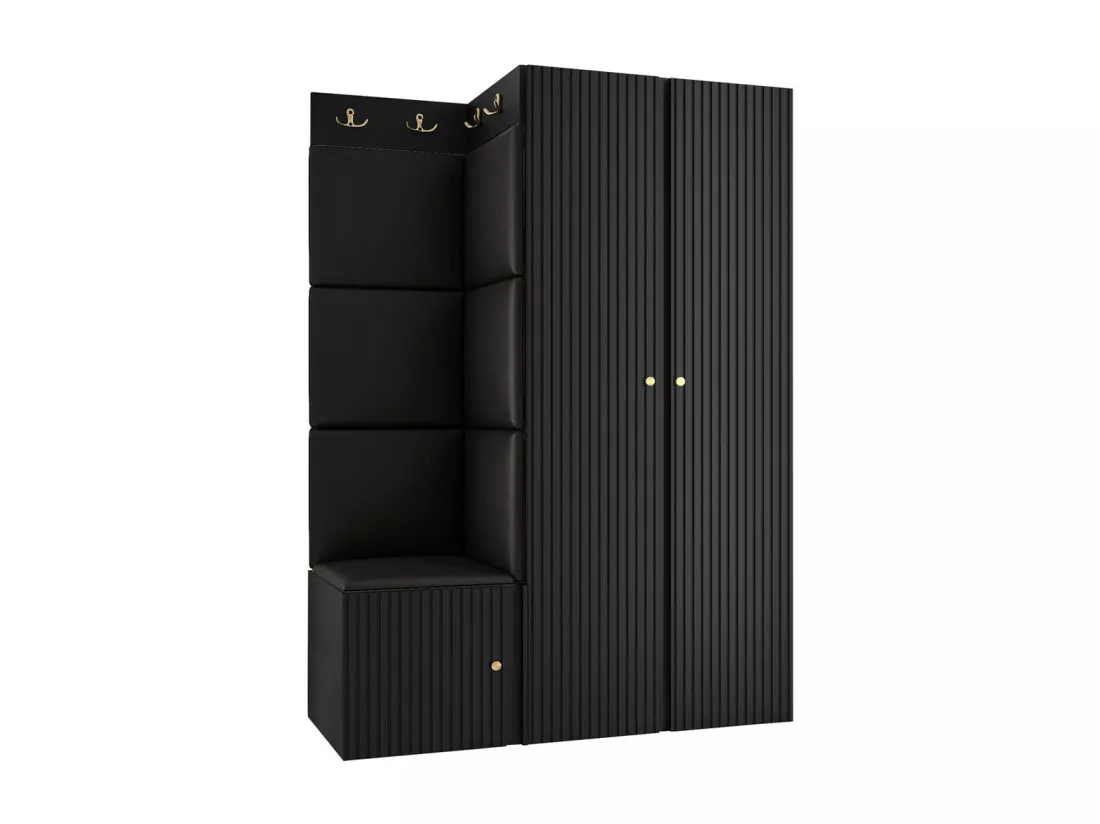 Meuble d'entrée Hartford 387, 186x116x46cm, Noir, MDF|Stratifié|Faux cuir