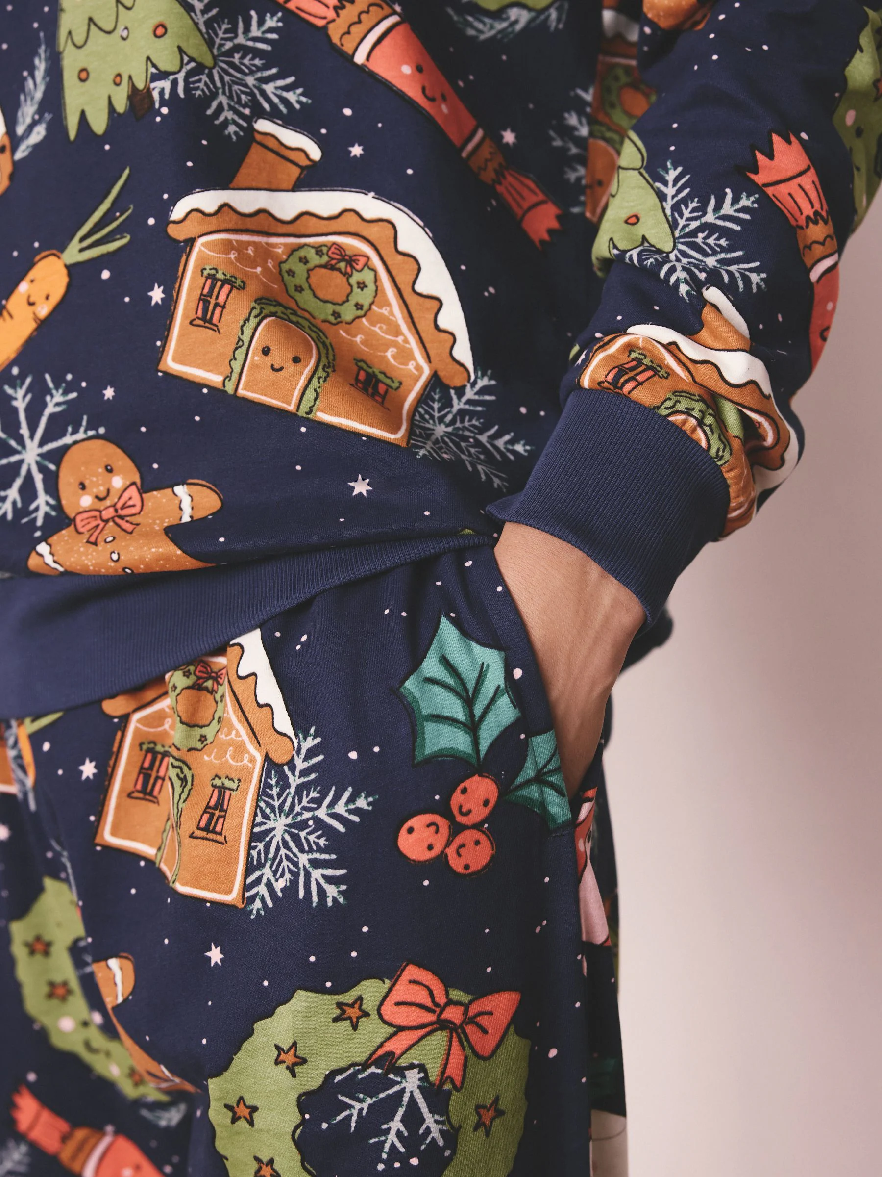 Marineblauw met pudding - Bijpassende familie Kerstmis Pyjama's met Lange mouwen