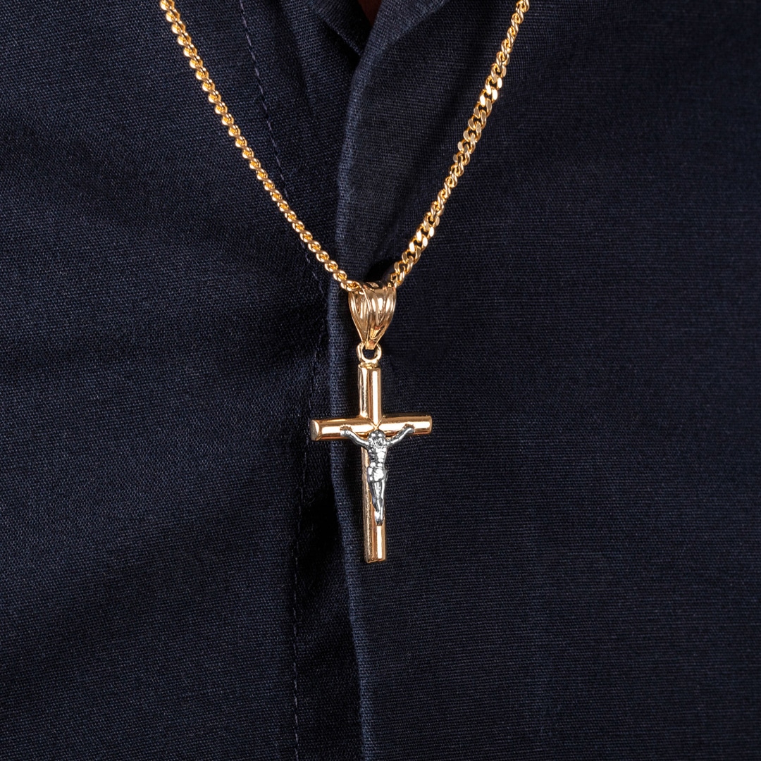 Anhänger 750/18 K Gelbgold Kreuz mit Jesus 25 x 15mm